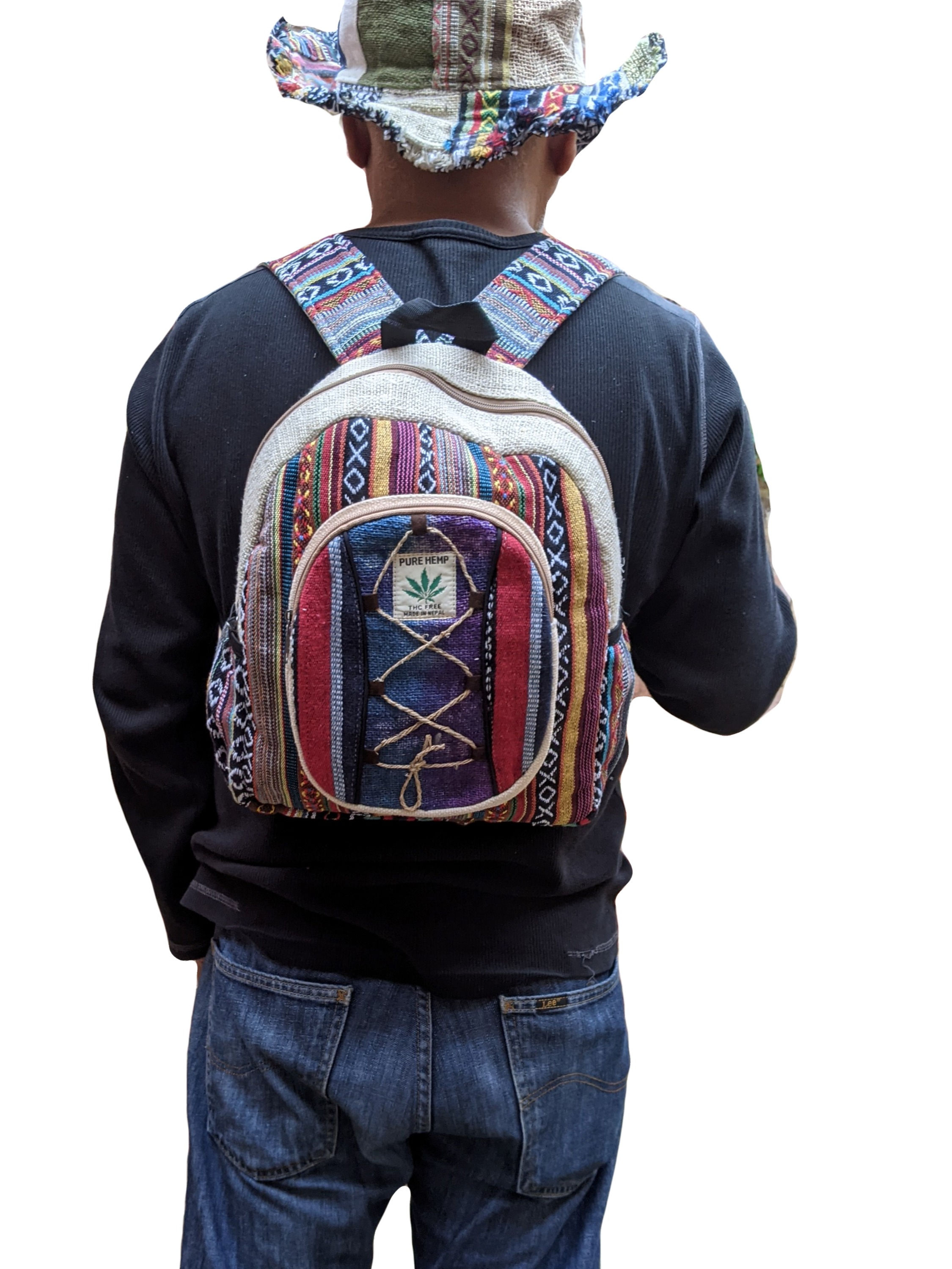 Small Backpack Hemp Cotton Tie Dye Criss Cross in 3 Colours