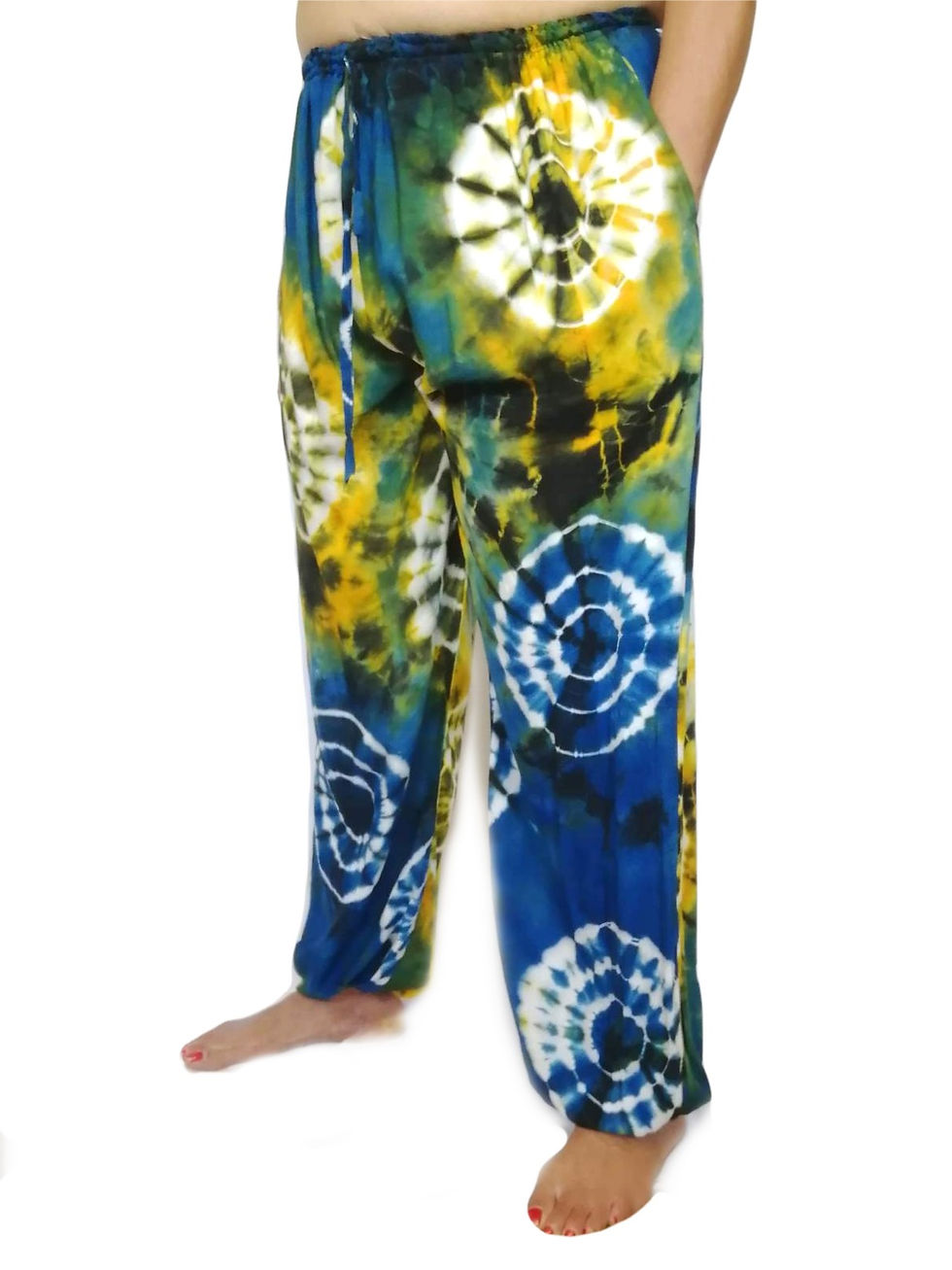 Thumbnail: Circle Tie Dye Side Pocket Elastic Bottom Balloon Trousers (in 3 Colours)