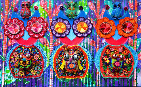 Painting with embroidery from Oaxaca, Mexico by Jazmin Sasky