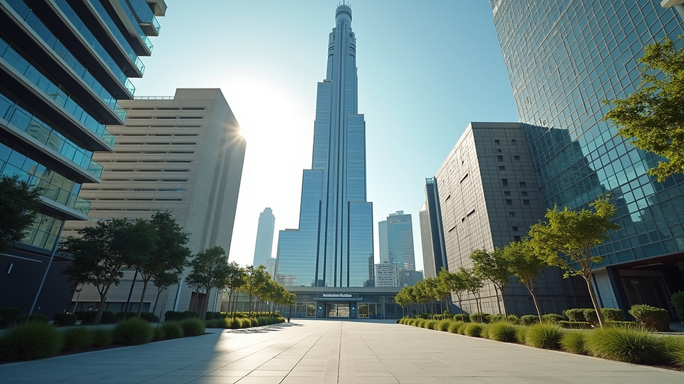 Vista panorámica de un edificio moderno en una zona urbana