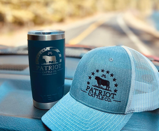 Patriot Cattle Company Yeti Tumbler and White/Heather Grey Mesh Hat