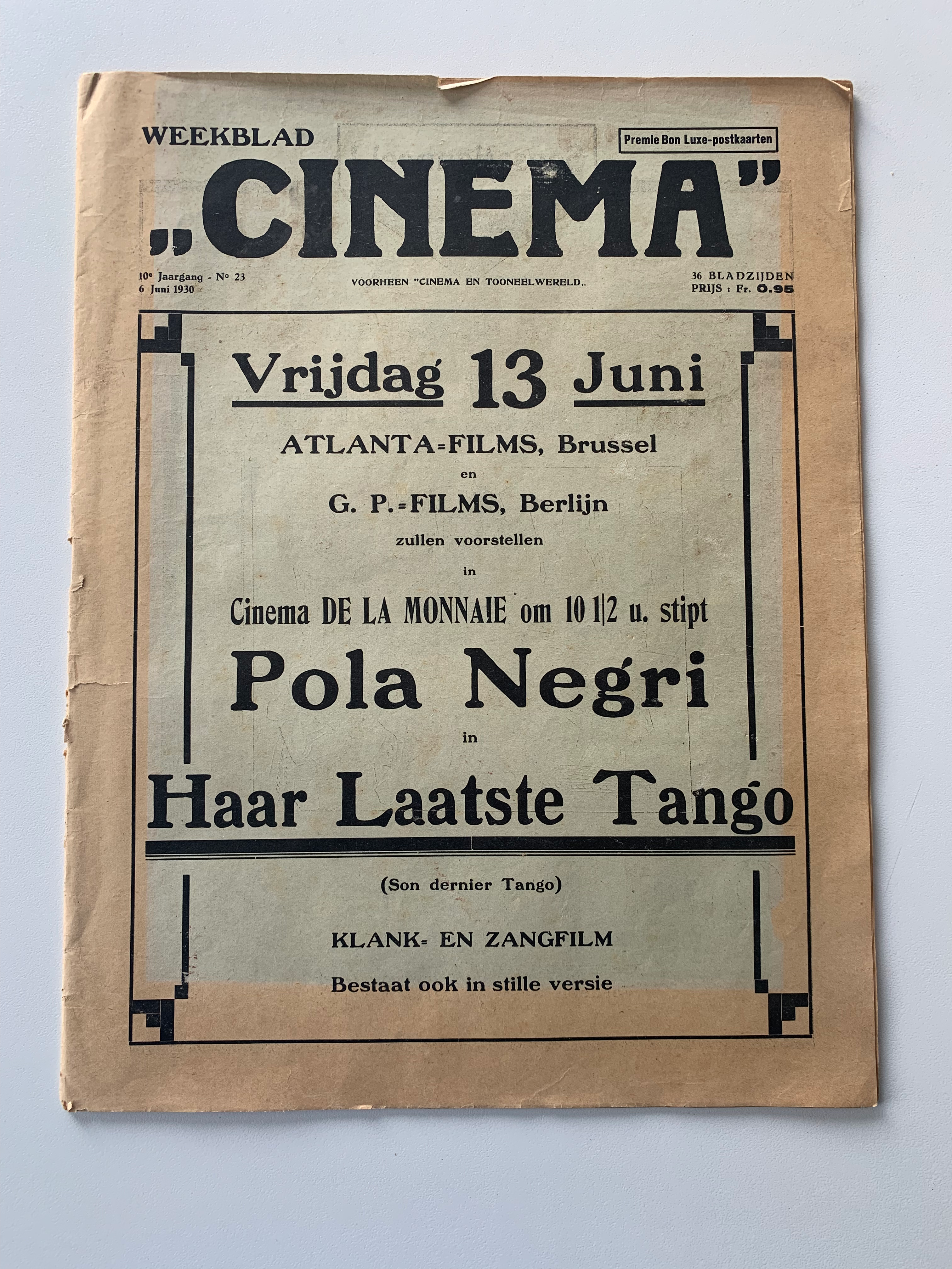 Cinema program from 1930