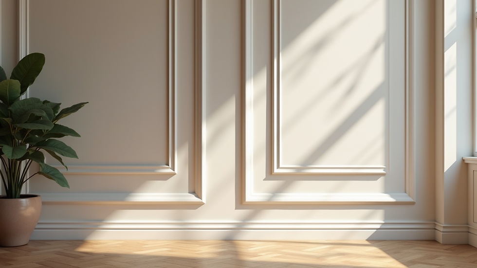 Eye-level view of a beautifully trimmed living room showcasing elegant crown molding and baseboards