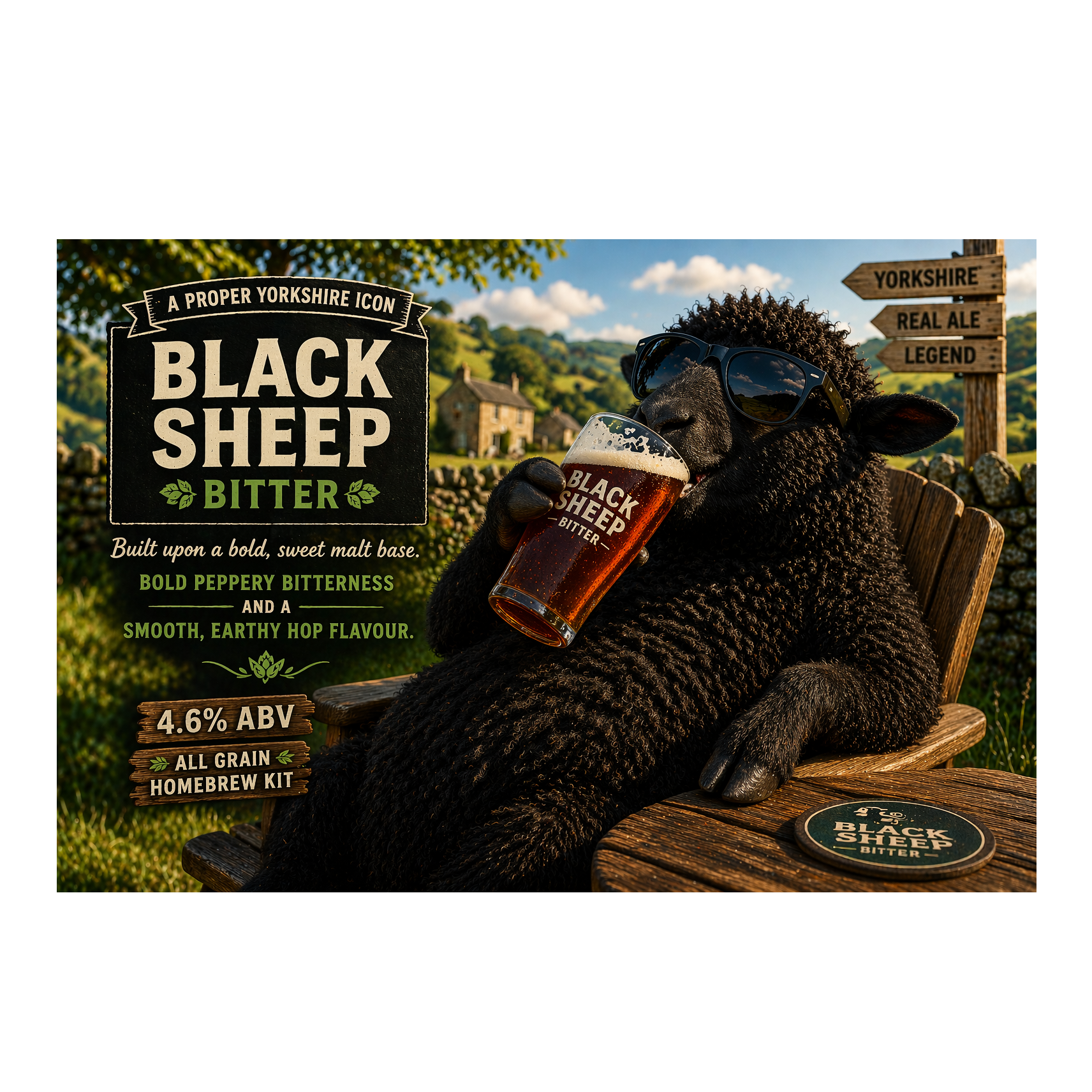 Black Sheep drinking a pint of black Sheep Best Bitter.
