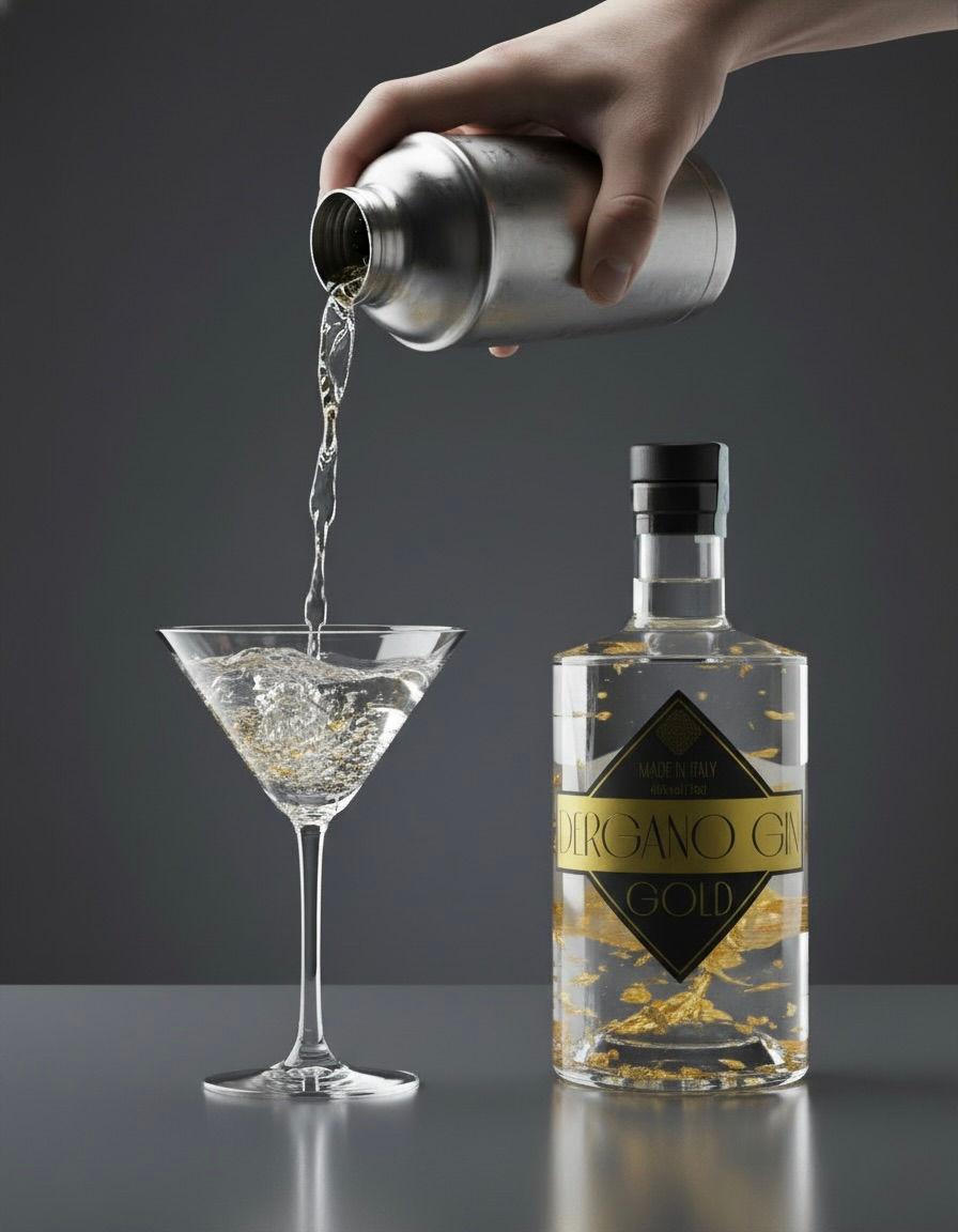 gold martini being poured grey