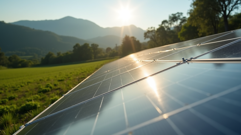 Close-up view of solar panels installed on a coffee farm
