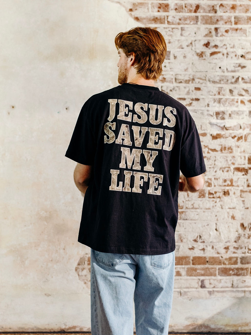 Thumbnail: Jesus Saved My Life - Camo Patchwork Tee