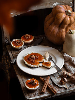 Mini cheesecakes de abóbora, nozes “queijo”creme e canela