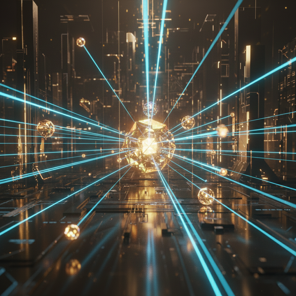 Rappresentazione astratta di interconnessioni complesse tra finanza e tecnologia, simbolo della regia operativa nell'Advisory Strategica di Luca Palese.