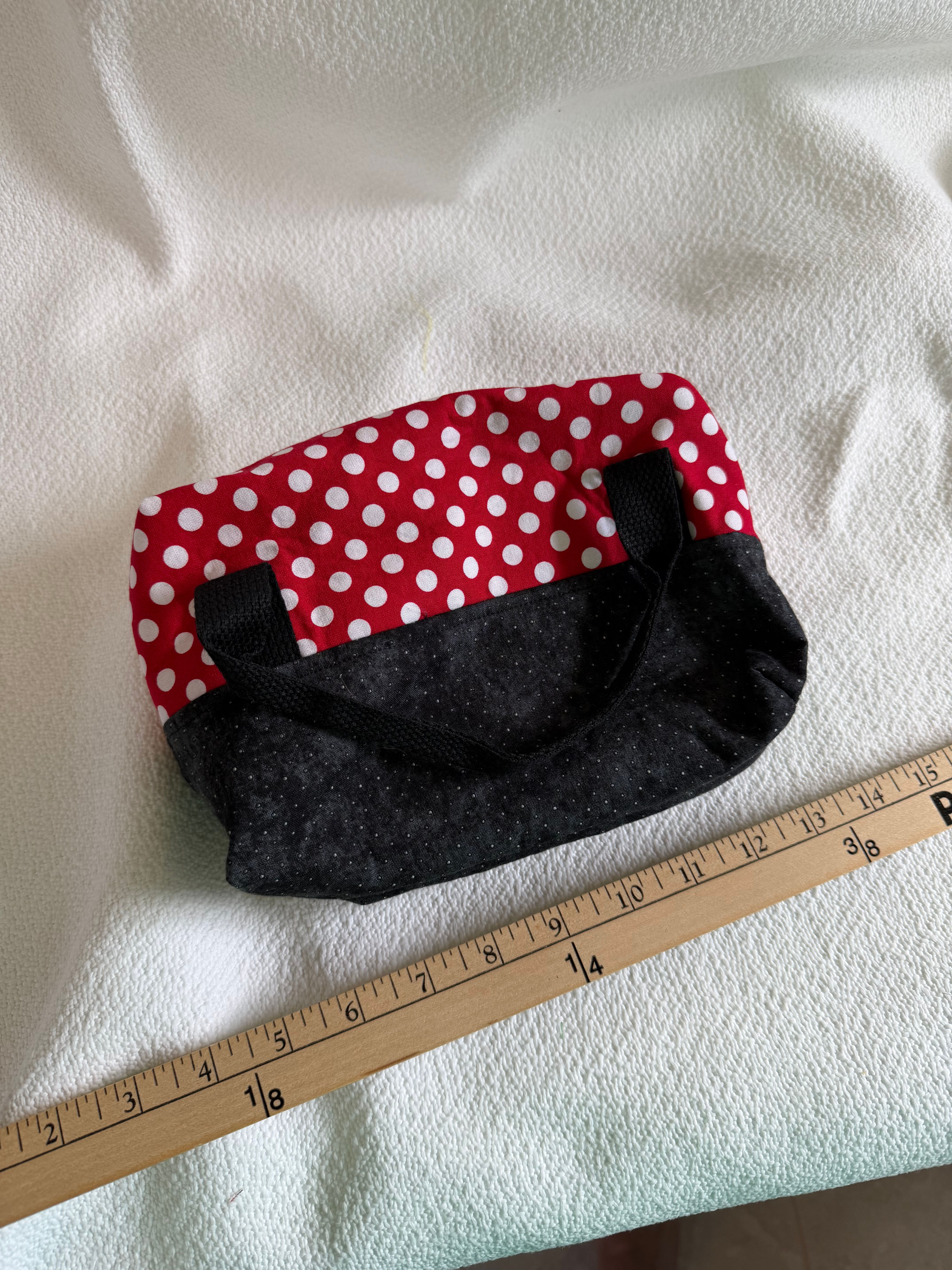 Sally Bag, Red Poka Dots (white zipper)