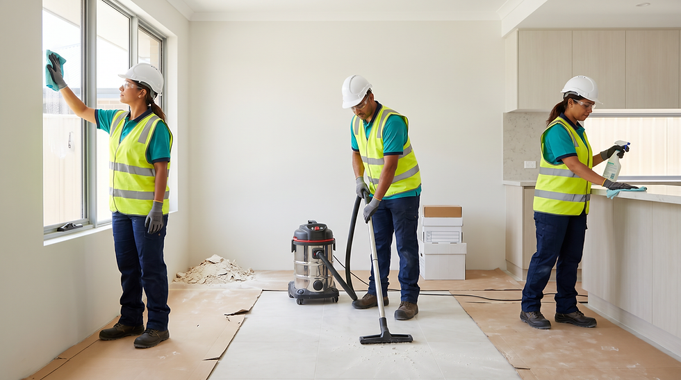 Cleaning company staff sanitizing a home after construction. Builders cleaning post construction clean.