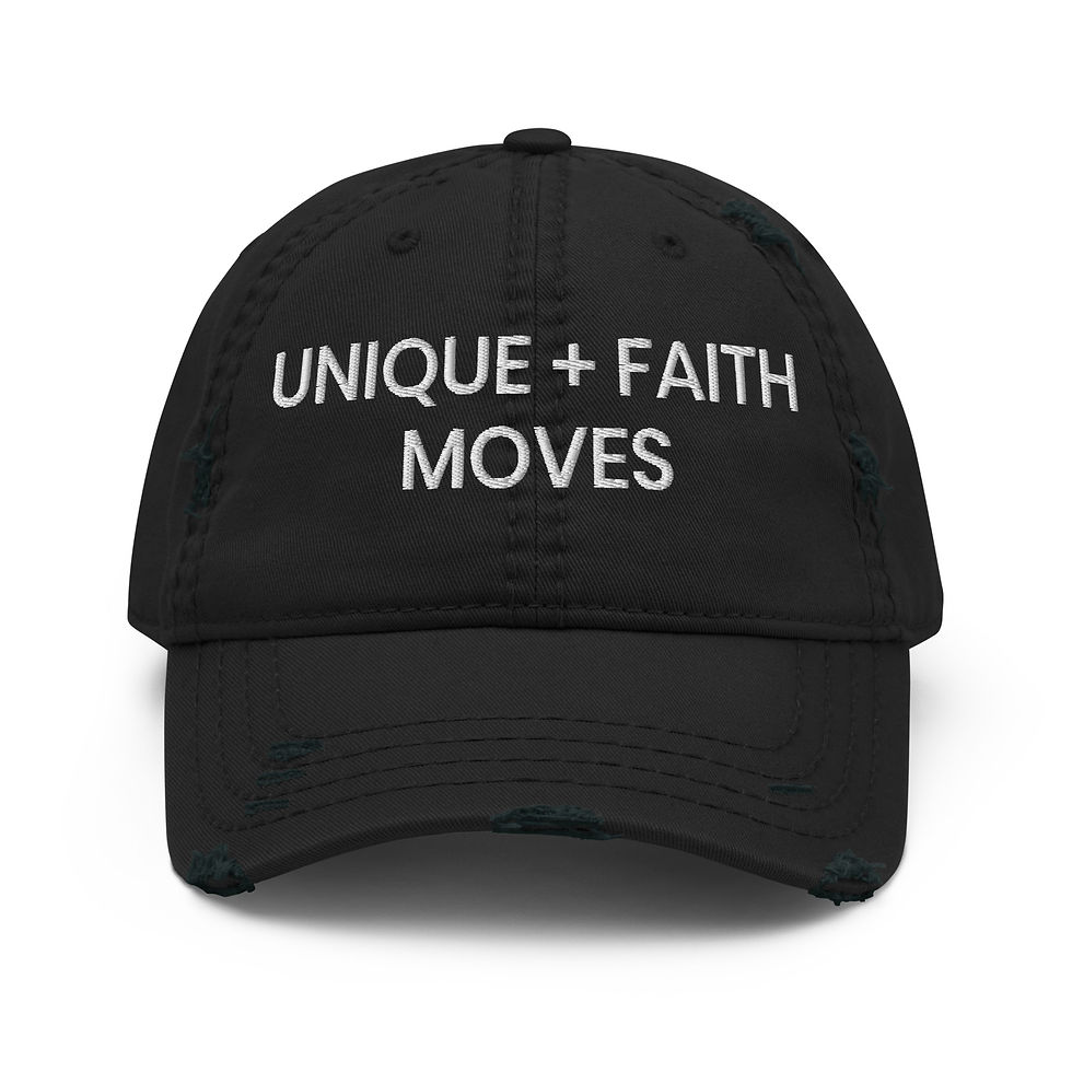 Thumbnail: Distressed Dad Hat - Unique Faith Moves - White Text