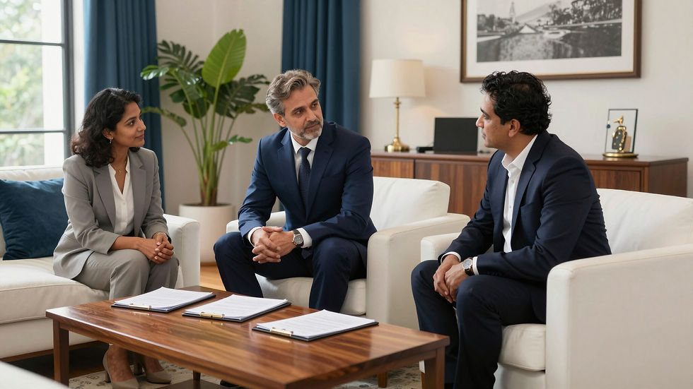 Family lawyer meeting with a couple for estate planning
