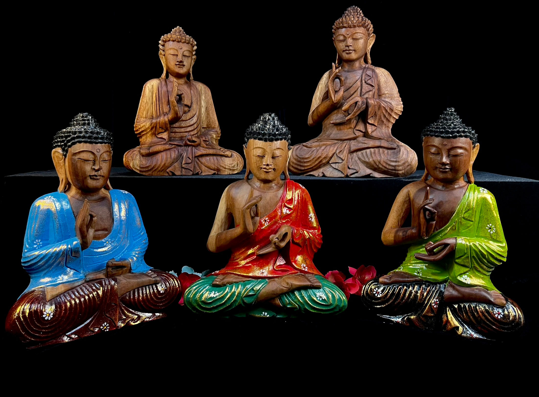 Large Meditating Buddha Wood Statues