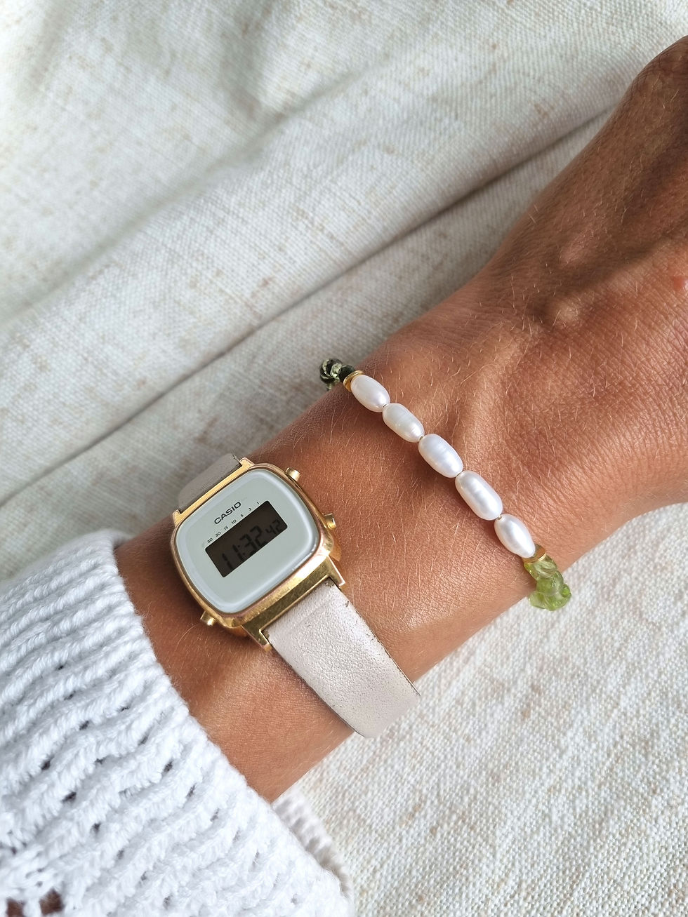 Miniaturbild: BIG 5 Edelsteinarmband - Peridot, Süßwasserperle und dunkelgrüner Turmalin