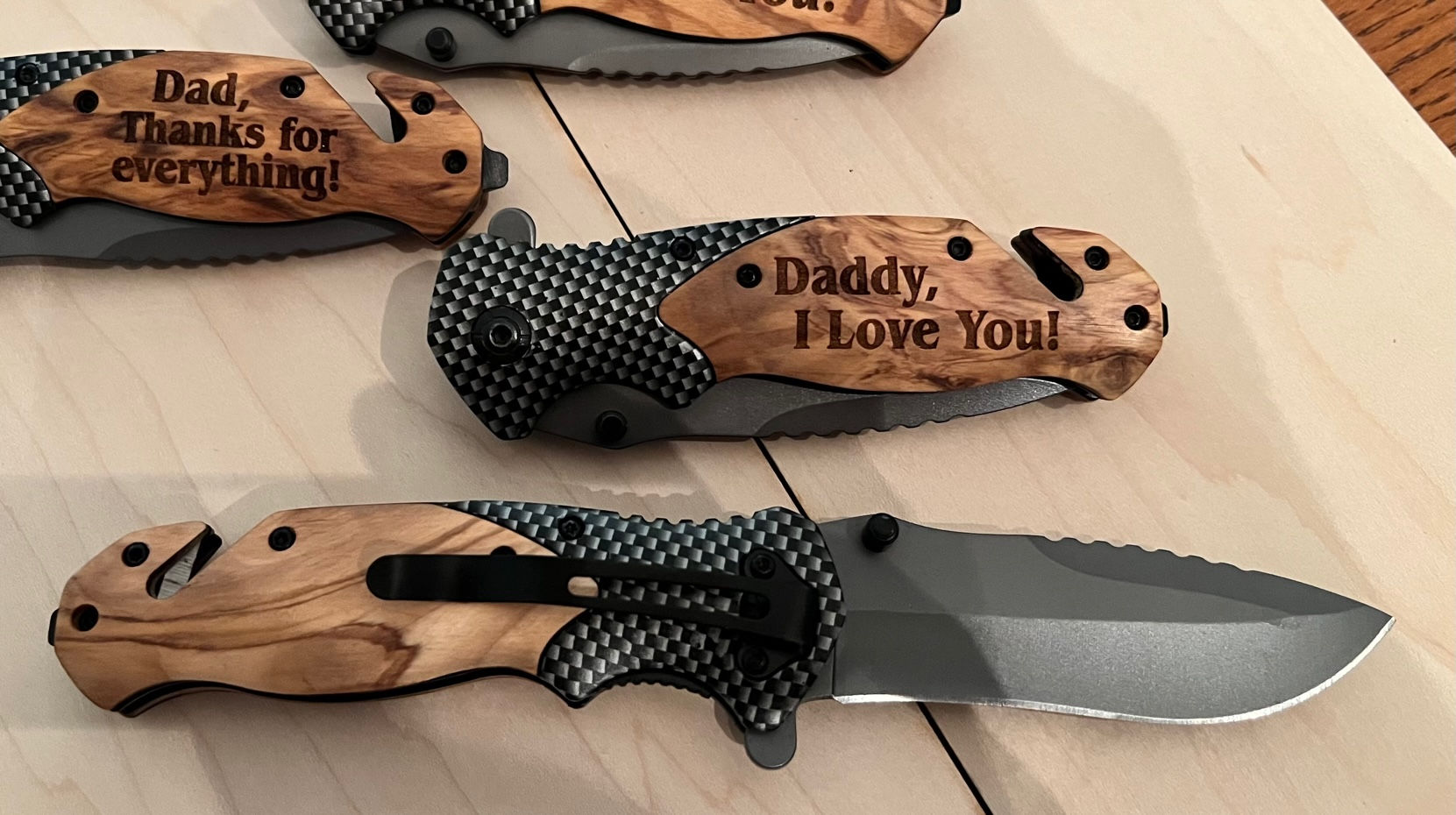 Engraved Olive Wood Knives
