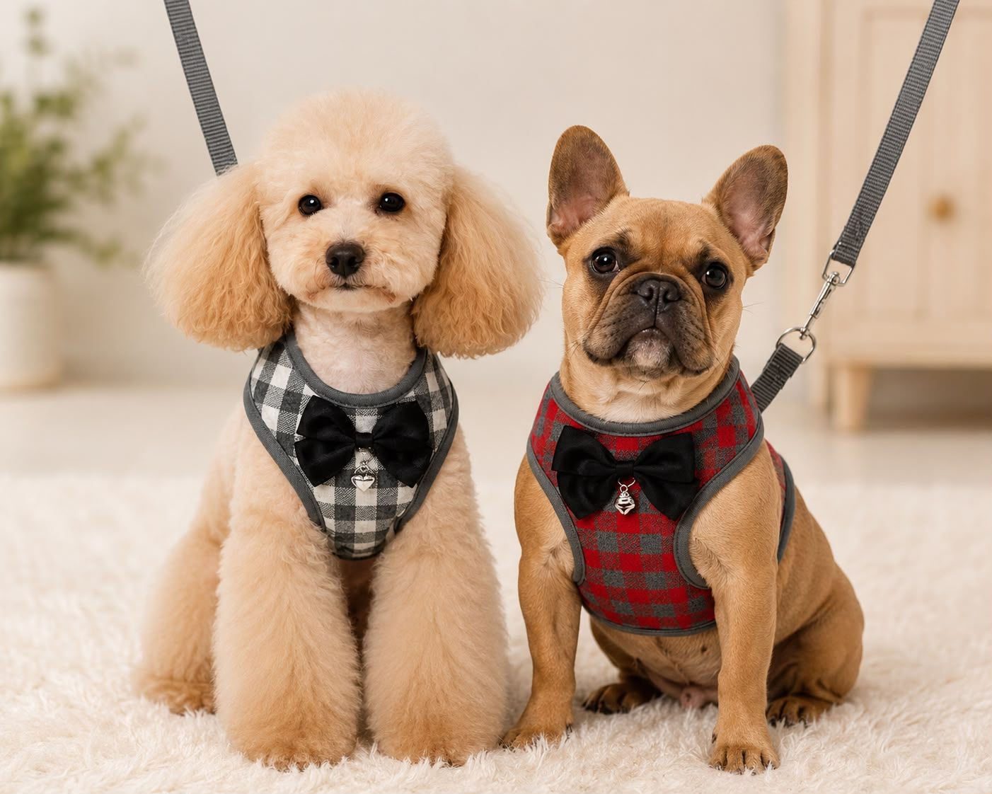 Dog Leash with Checkered Bowtie Harness for Pets