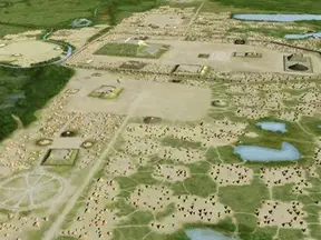 Monks Mound at Cahokia Mounds State Historic Site in Collinsville, Illinois near St. Louis.