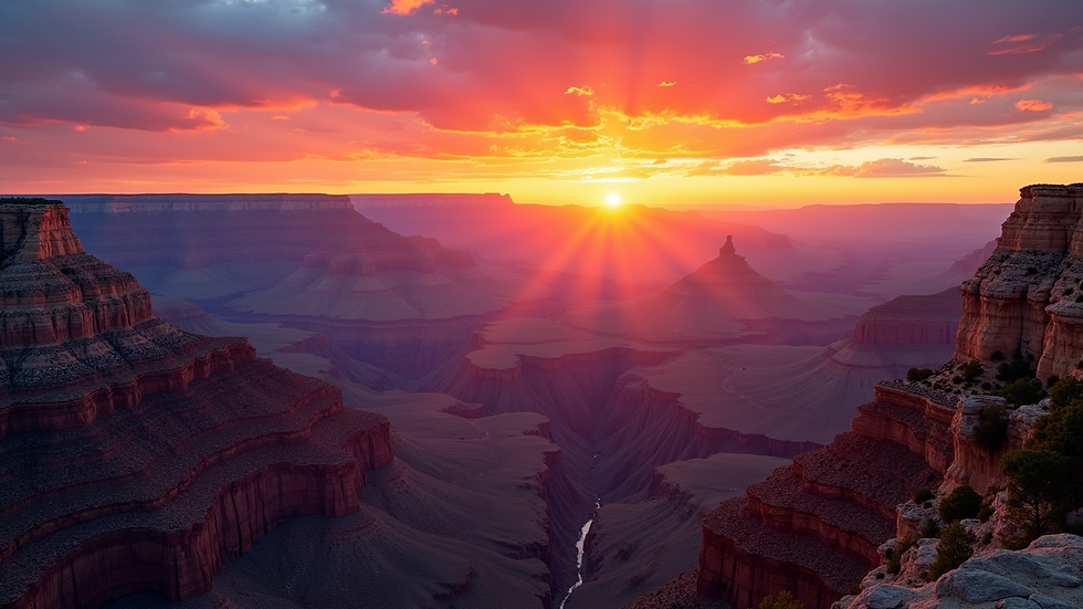Wide angle view of a Grand Canyon sunset viewed from the old Route 66 corridor