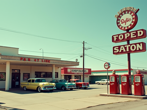 Vintage gas station along historic Route 66 in Arizona, featuring classic pumps and retro signage.