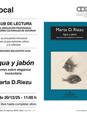 CLUB DE LECTURA DE LA APGCA . Agua y jabón. Marta D. Riezu. Sábado 20/12/25 - 11:00 h