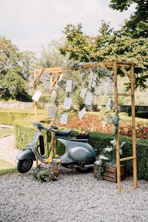 Villa Fraccaroli Verona Wedding seating chart vespa