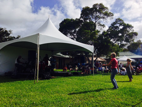 Band playing and people dancing at a Concert in the Park event