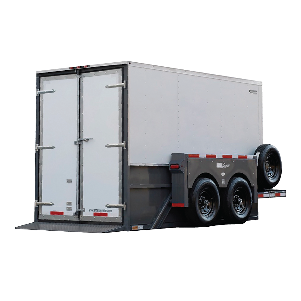 Enclosed Drop Deck Trailer Gray and White Dropped to ground