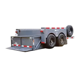 Tandem Axle Hydraulic Drop Deck Trailer In Metallic Grey Powder Coat Dropped To Ground