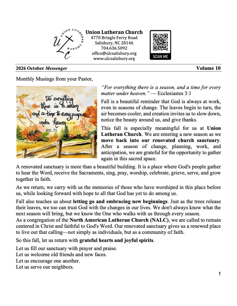 š A New Season, a Renewed Sanctuary & a Faithful Community ā October at Union