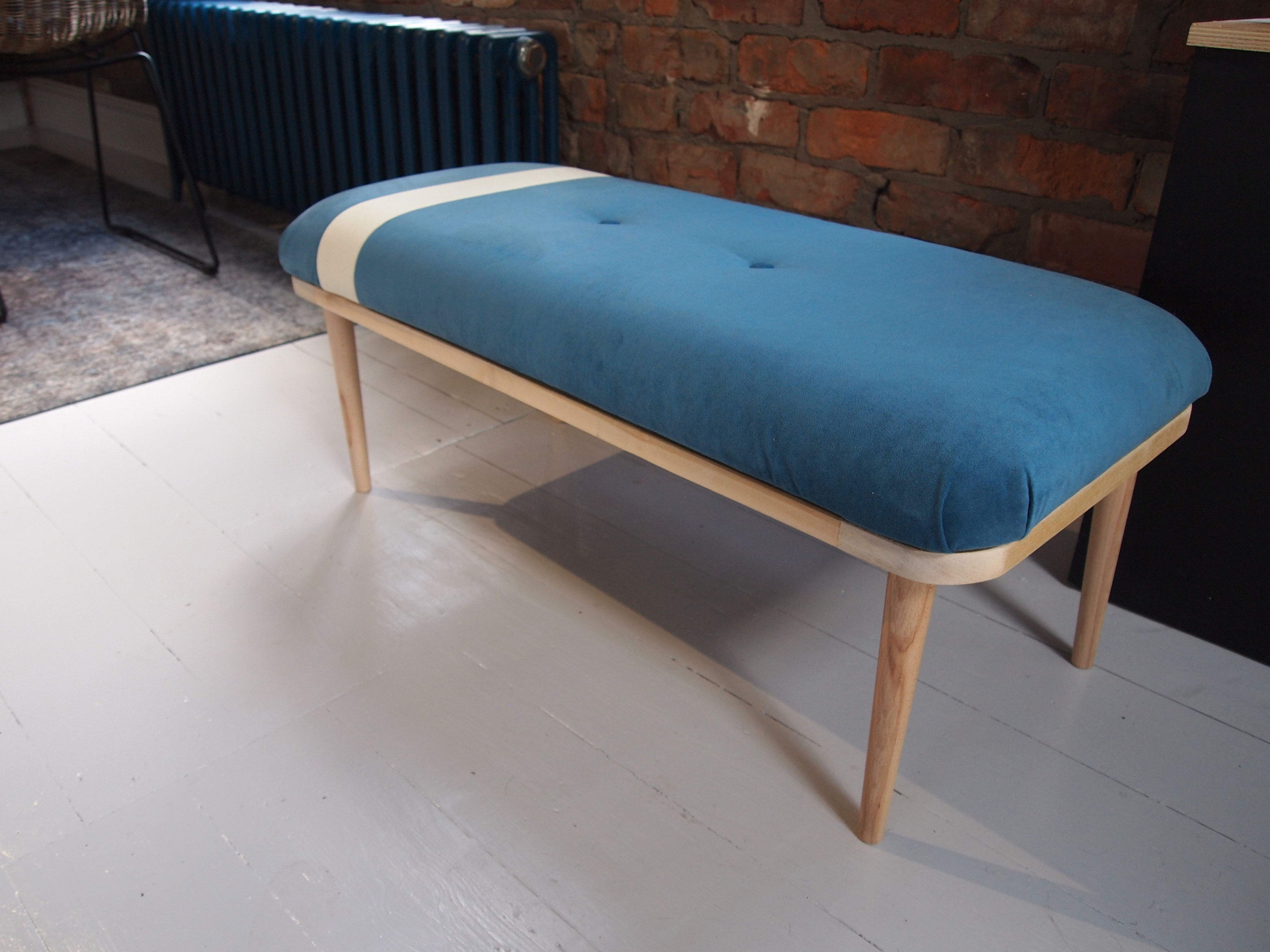 BRONTE bench in teal and yellow velvet