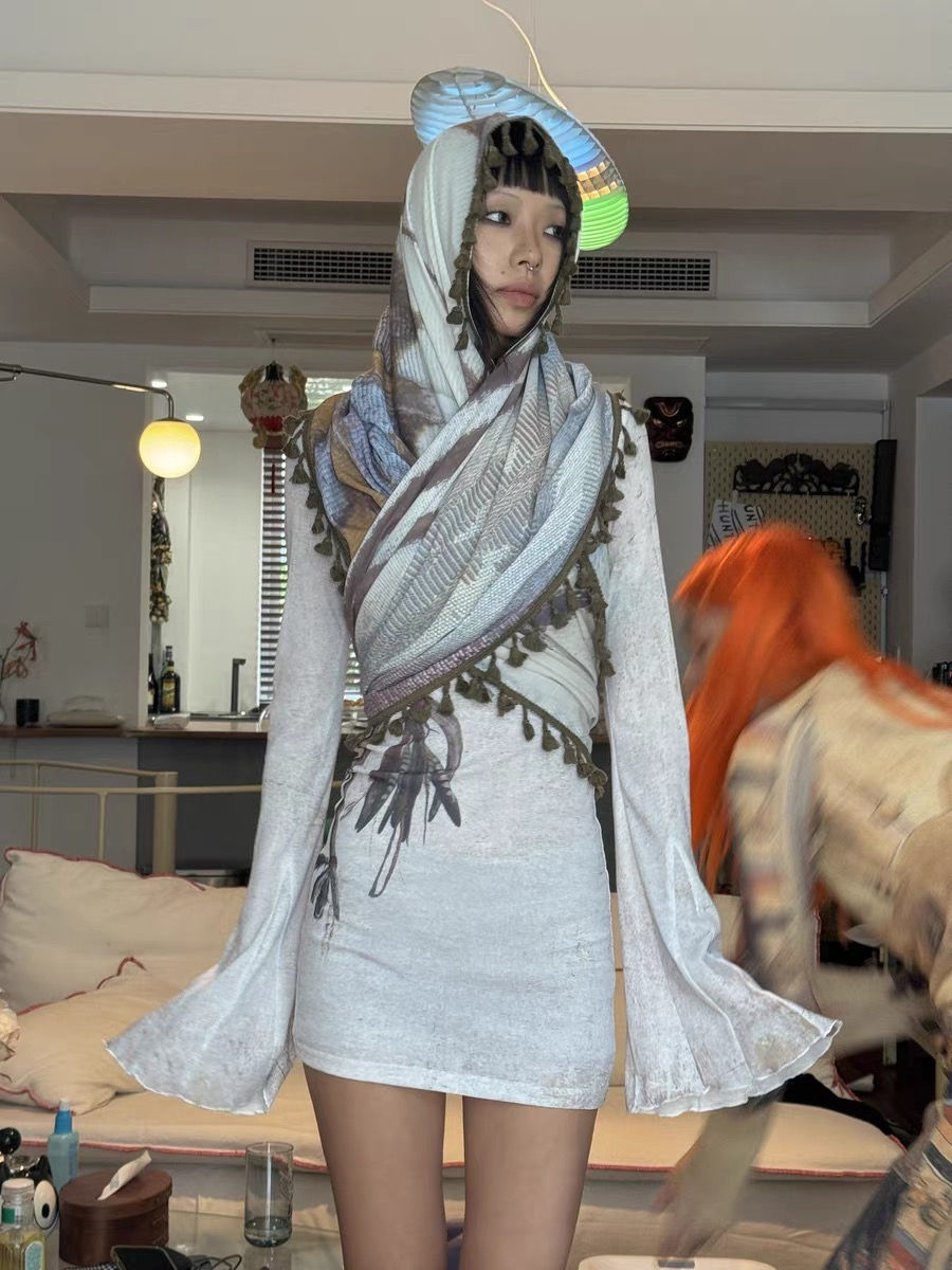 Feather-print Convertible Dress/Top