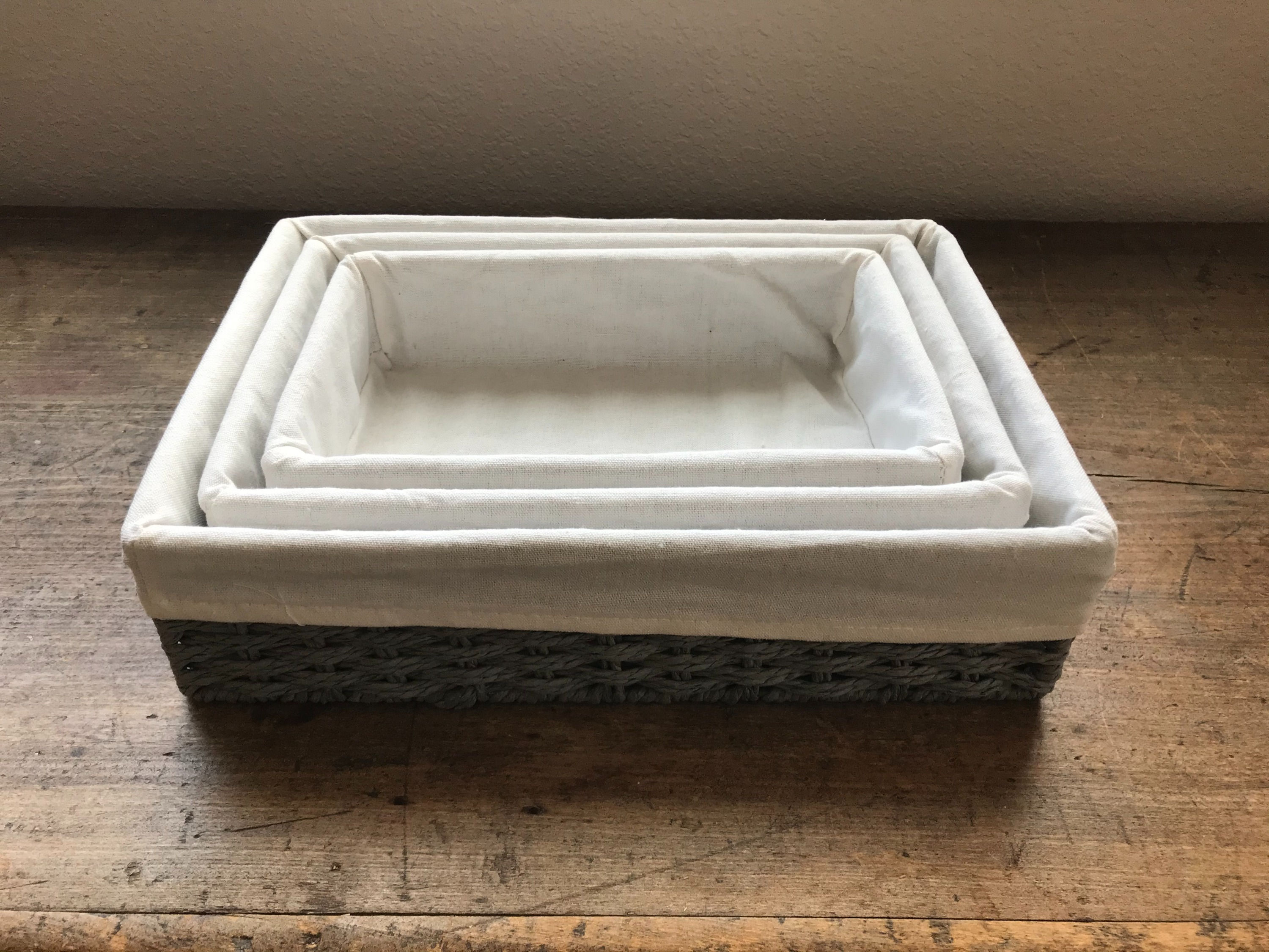 Gray Wicker Baskets, Set of 3