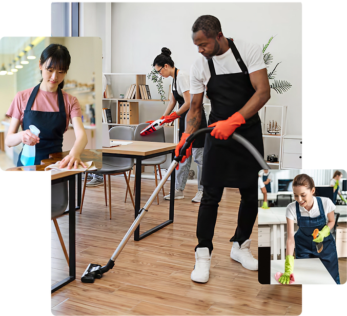 Staff cleaning the Kitchen