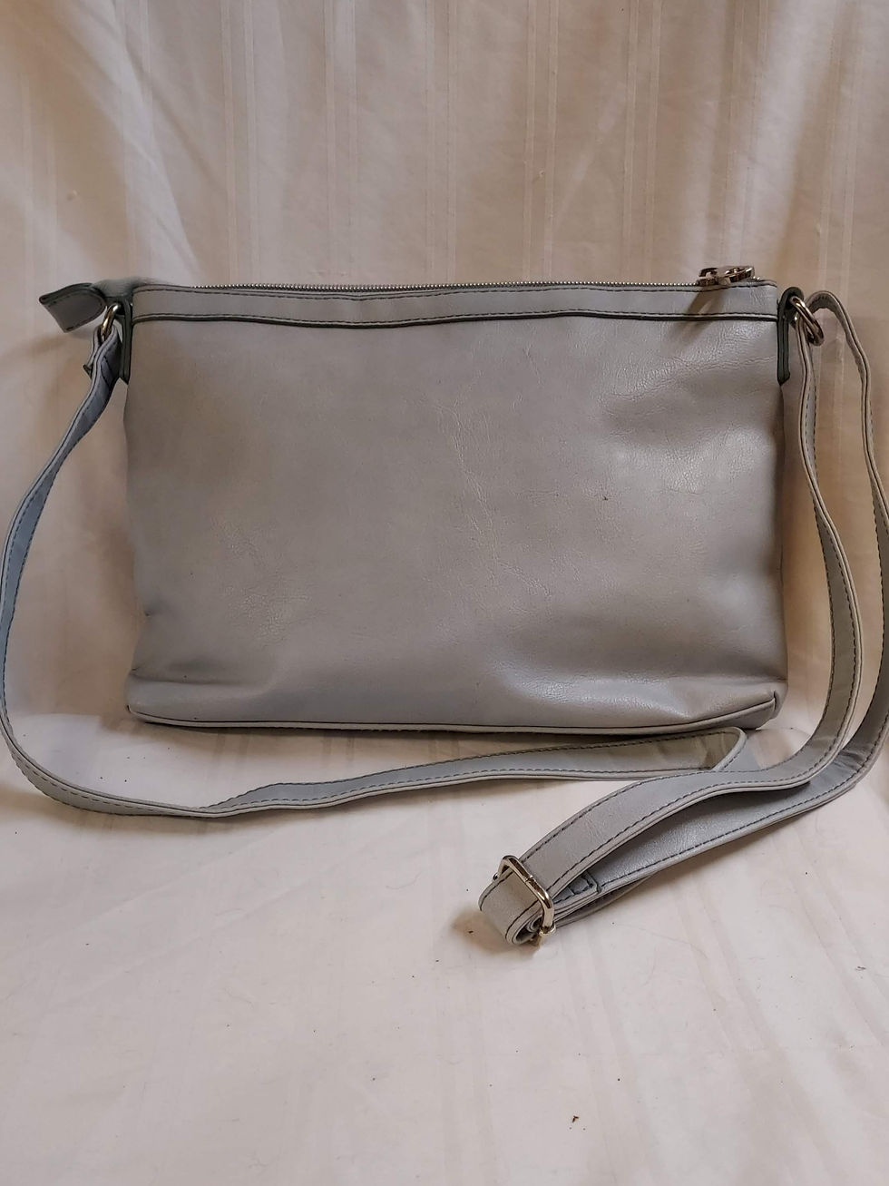 Thumbnail: Handpainted Pink Floral Blue-Gray Crossbody Bag | Reworked Sustainable Shoulder 