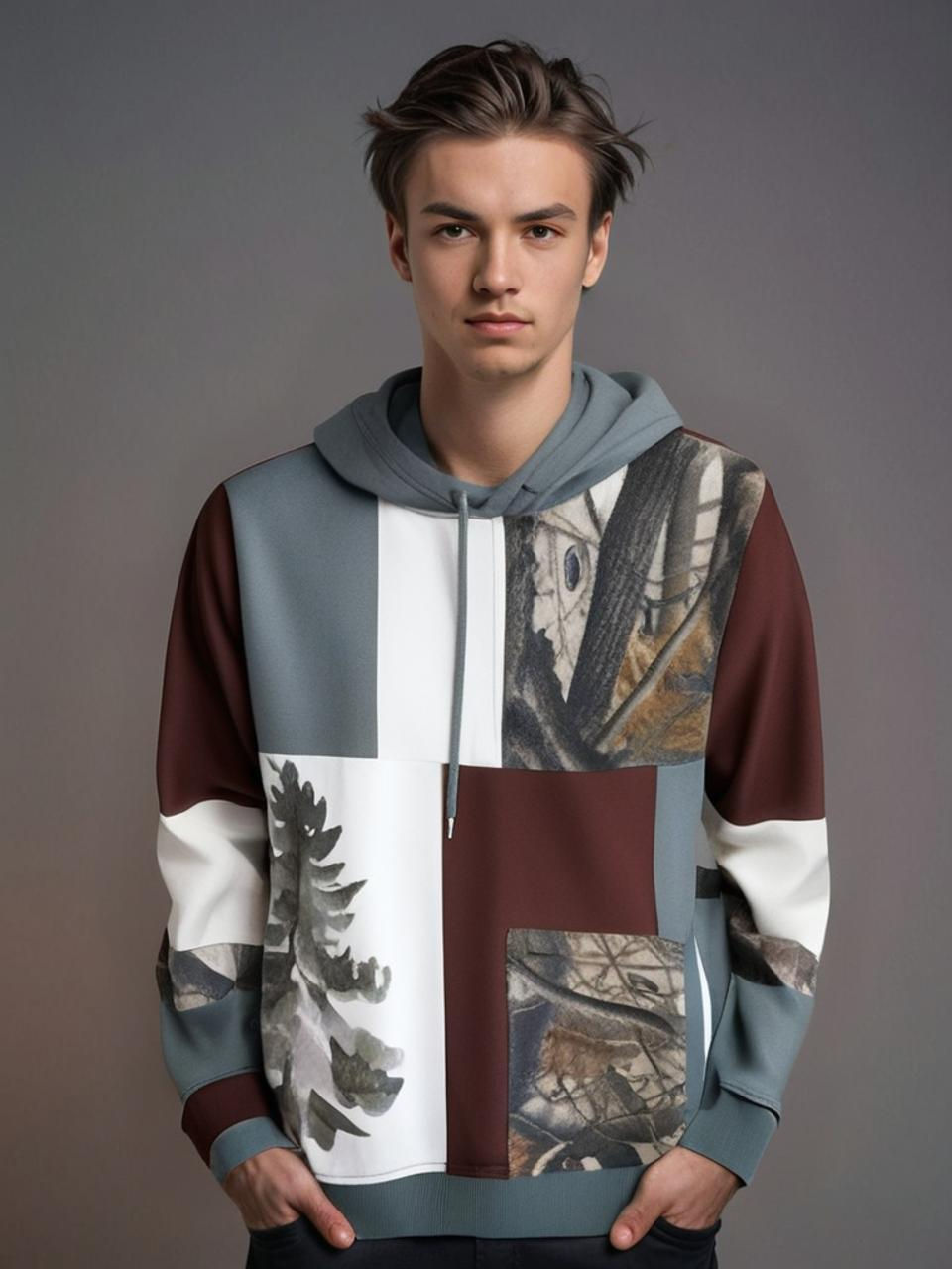 Thumbnail: Upcycled Patchwork Hoodie M/L | Cozy Forestcore Style