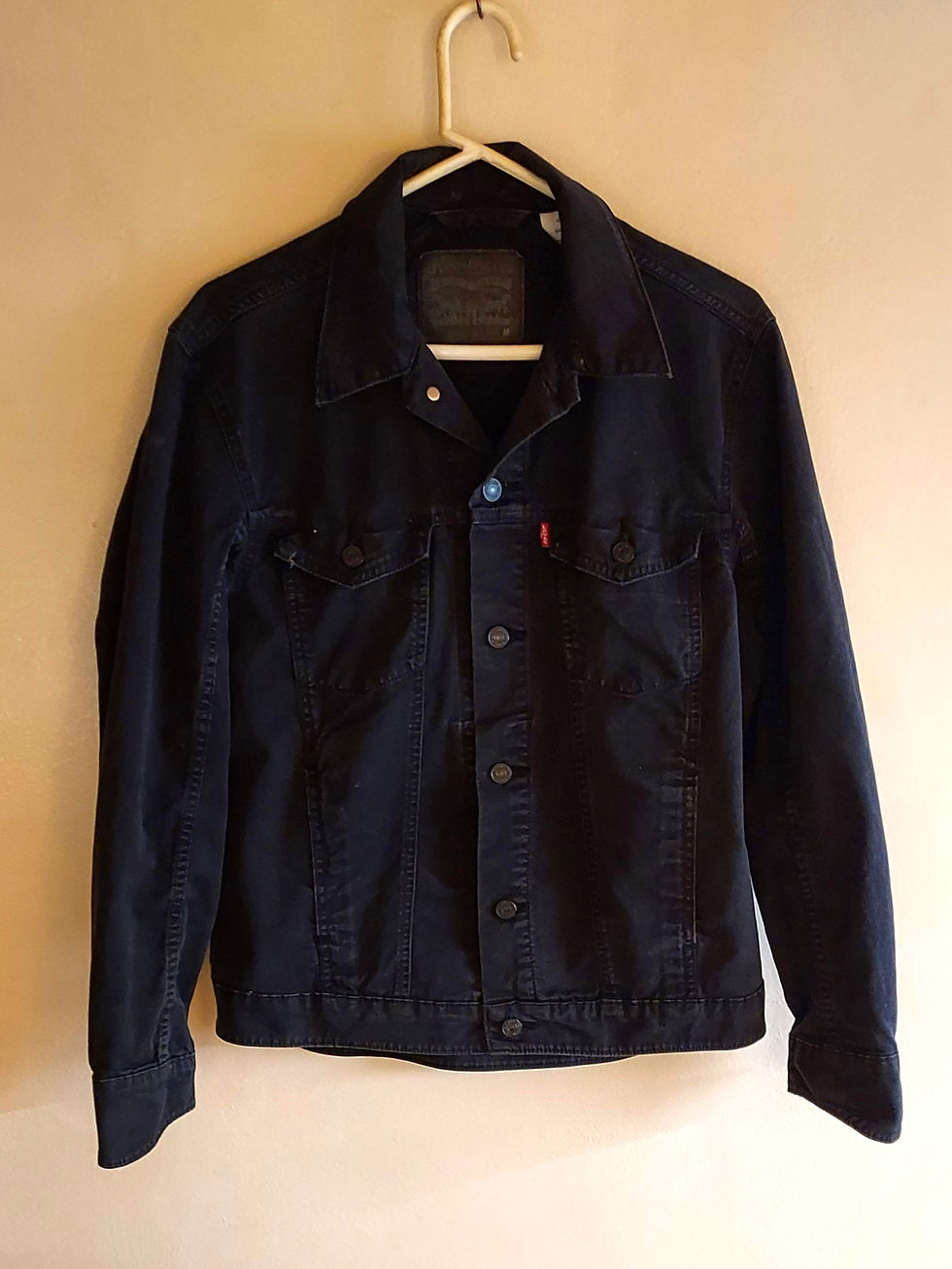 Thumbnail: Custom Hand-Painted Levi’s Black Label Jacket | Abstract Wolf Art | Size Medium