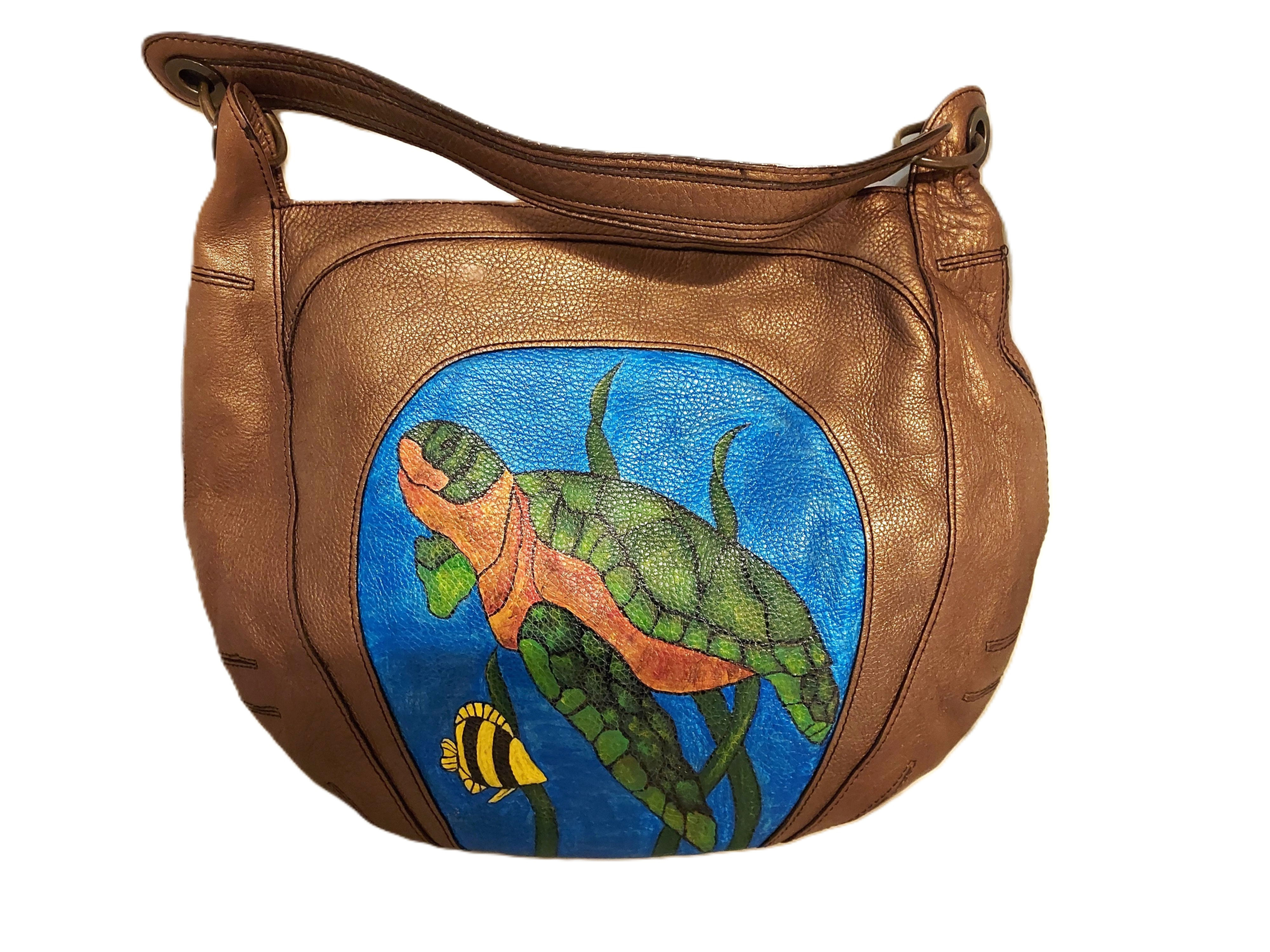 Hand-painted top Handle Handbags for Beach, Sea Turtle painted Handbag