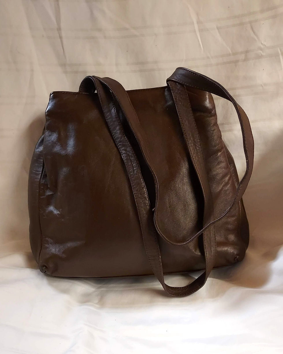 Thumbnail: Hand-Painted Stained Glass Fish Handbag | Upcycled Brown Tote