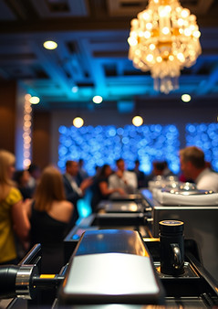 Corporate coffee catering setup with espresoo machines and guests at Seattle event by Filter & Shot Coffee Catering