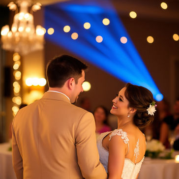 Beautiful couple at their wedding reception that includes a mobile espresso bar
