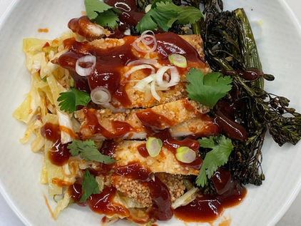 Oven Baked Chicken Katsu with Spicy Broccolini & Japanese Slaw