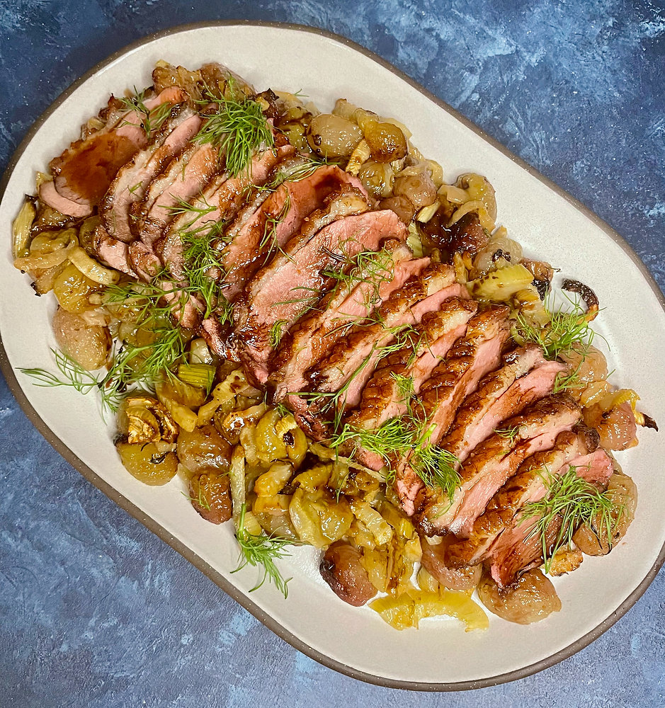 Seared Duck Breast with Roasted Grapes & Fennel
