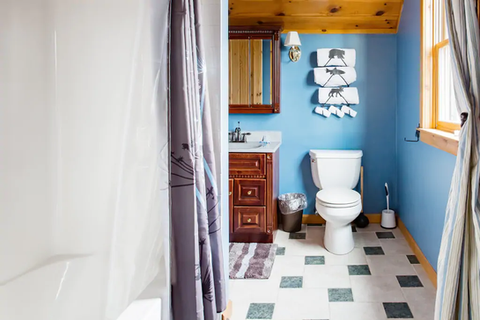 Bathroom in cabin at Wildwind Retreat in Boone, North Carolina