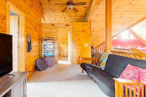 Sitting area in cabin at Wildwind Retreat in Boone, North Carolina
