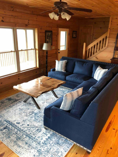 Sitting area in cabin at Wildwind Retreat in Boone, North Carolina