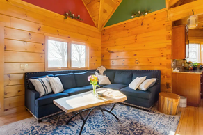 Sitting area in cabin at Wildwind Retreat in Boone, North Carolina
