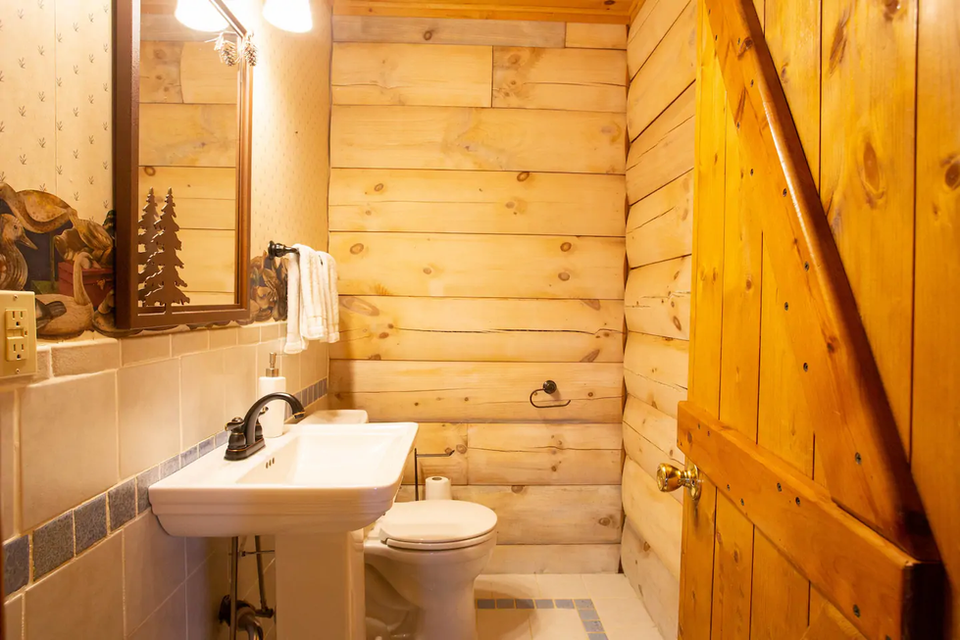 Bathroom in cabin at Wildwind Retreat in Boone, North Carolina