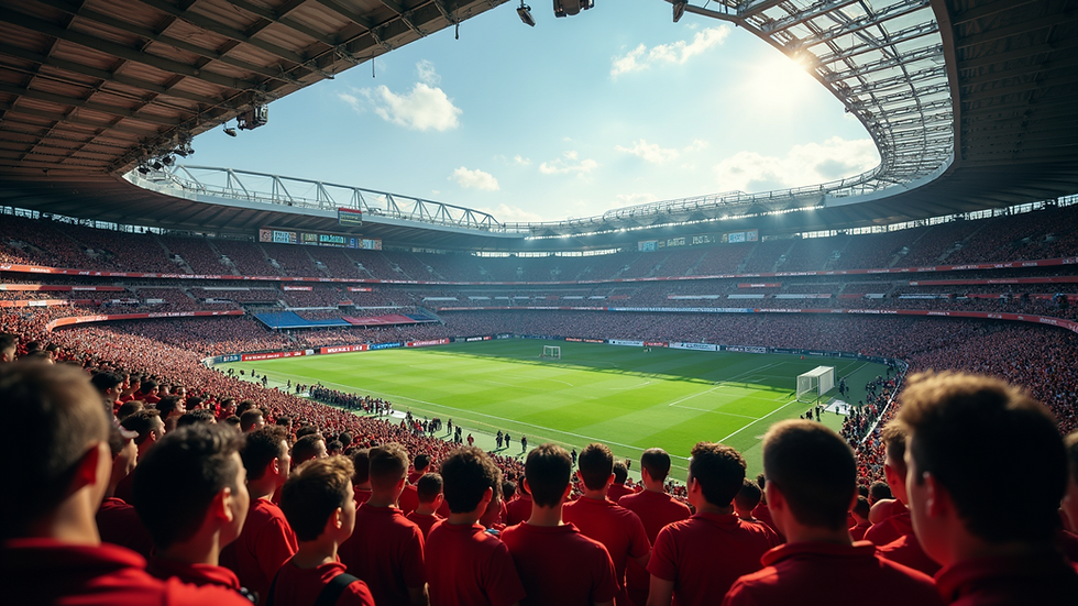 Eye-level view of a packed football stadium with fans cheering