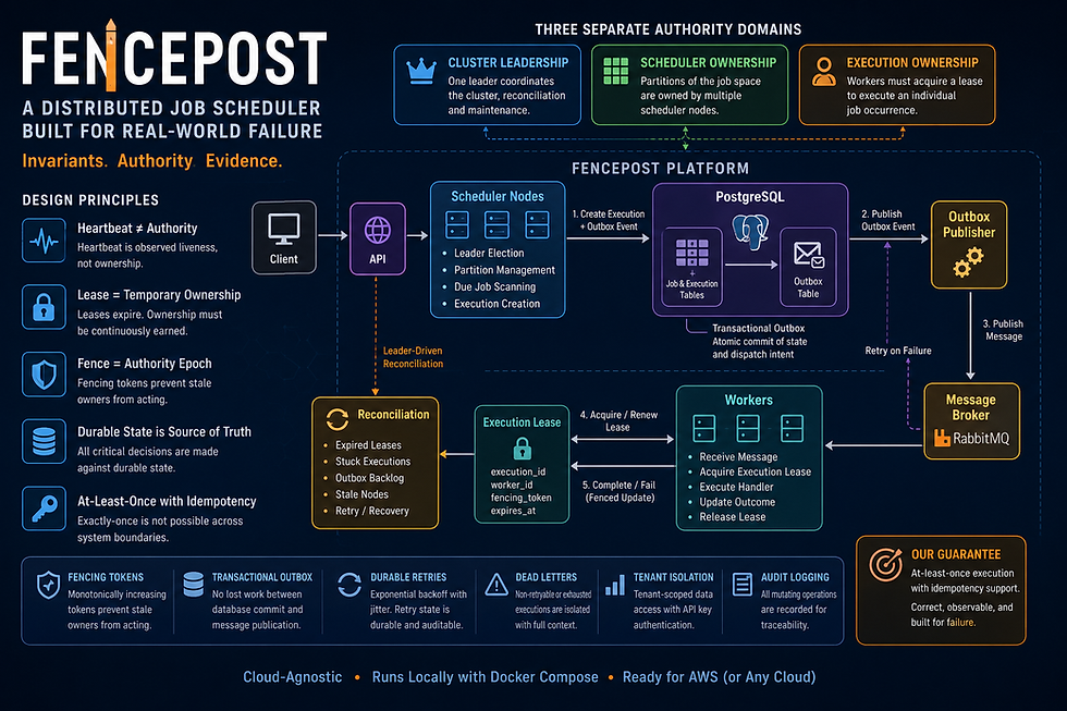 Fencepost: Engineering a Distributed Job Scheduler Around Invariants, Failure, and Evidence